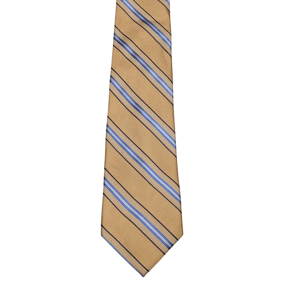 Eagle Shirtmakers Necktie Mens OS Gold Blue Striped 100% Silk Classic Formal Tie